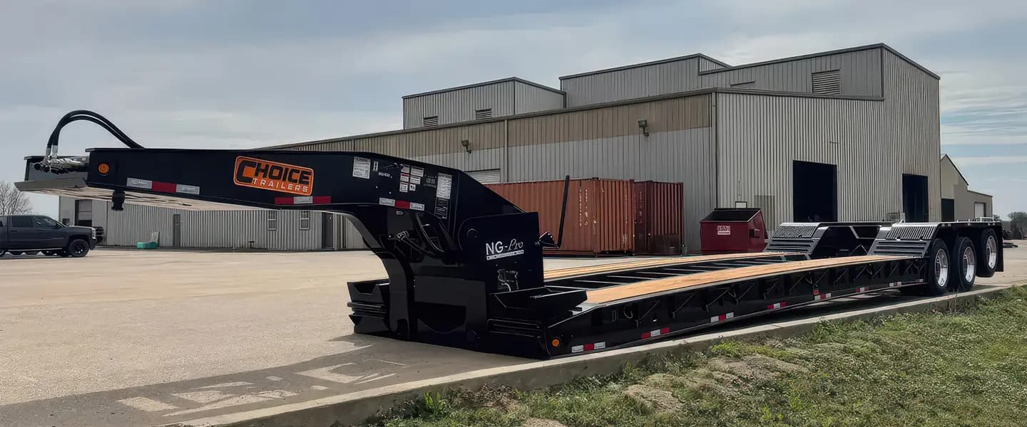 Choice HDG lowboy trailer with NG-Pro neck outside the Katy, Texas plant
