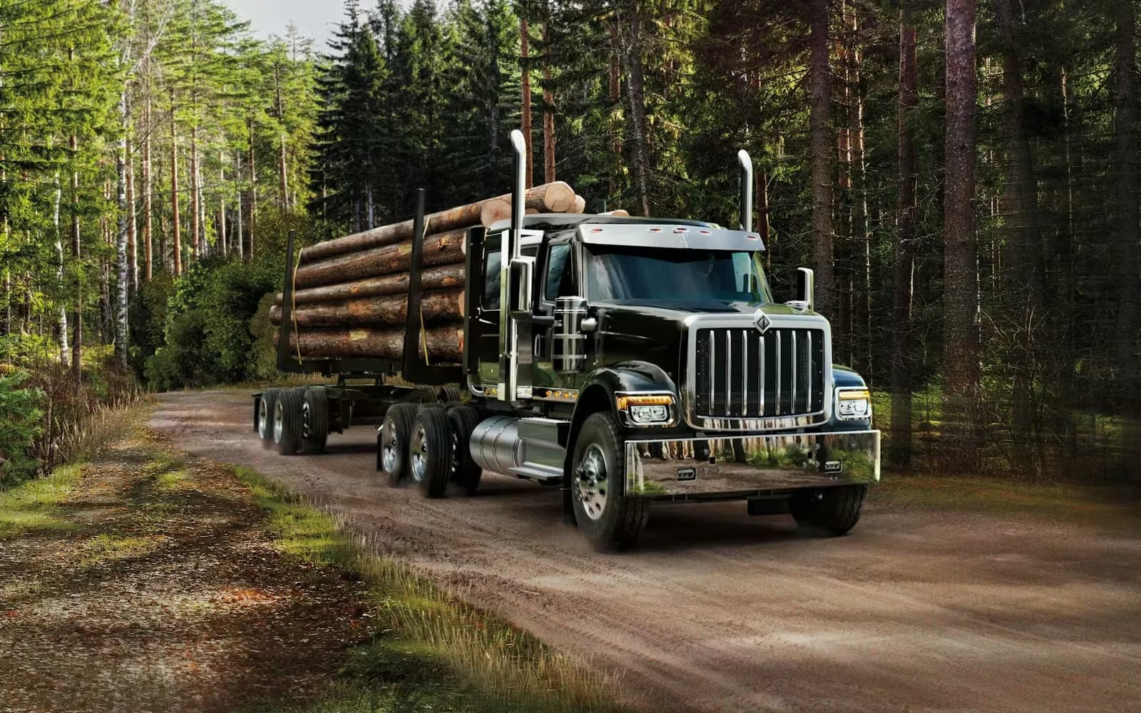 International HX620 logging truck loaded with timber