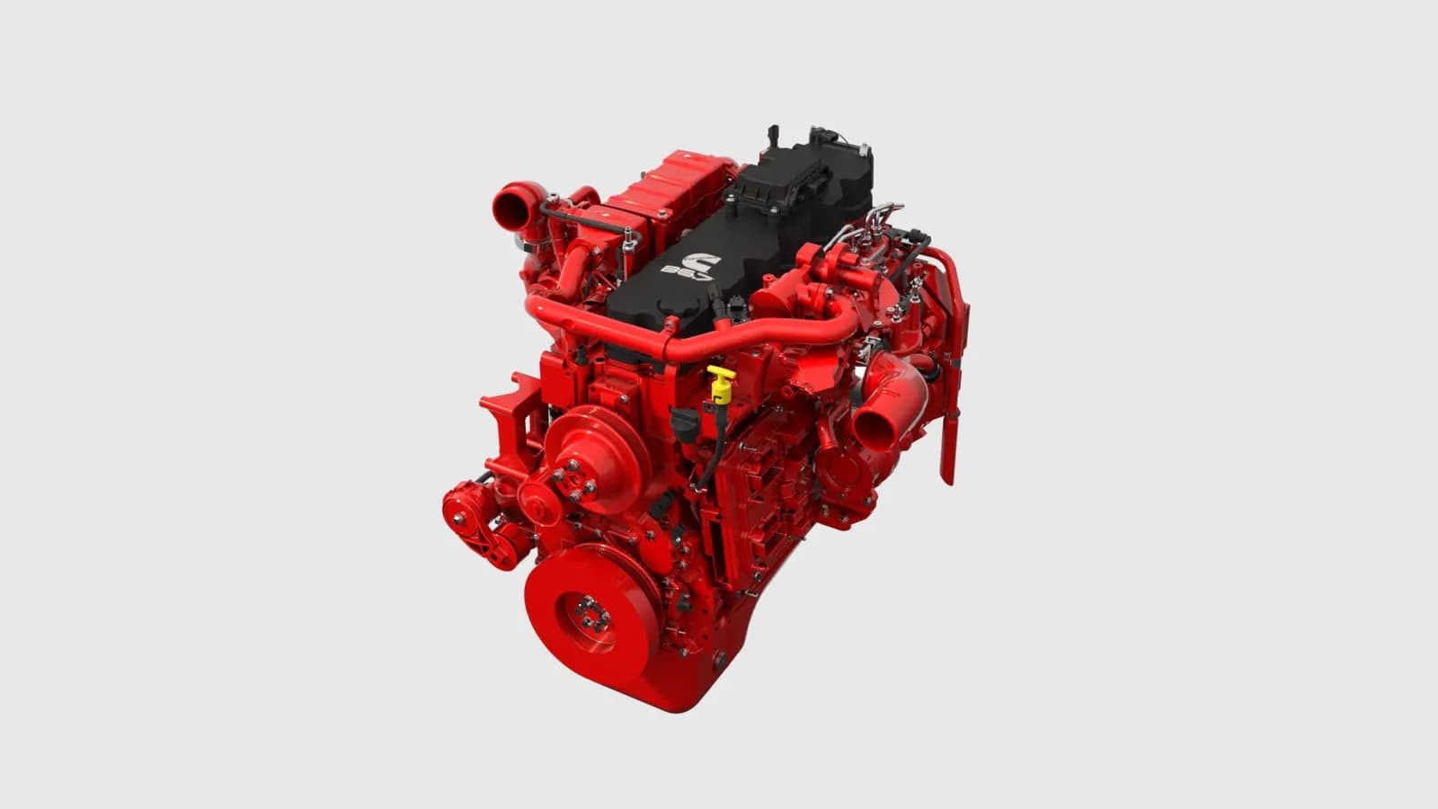 Cummins B6.7 diesel engine on a grey studio background