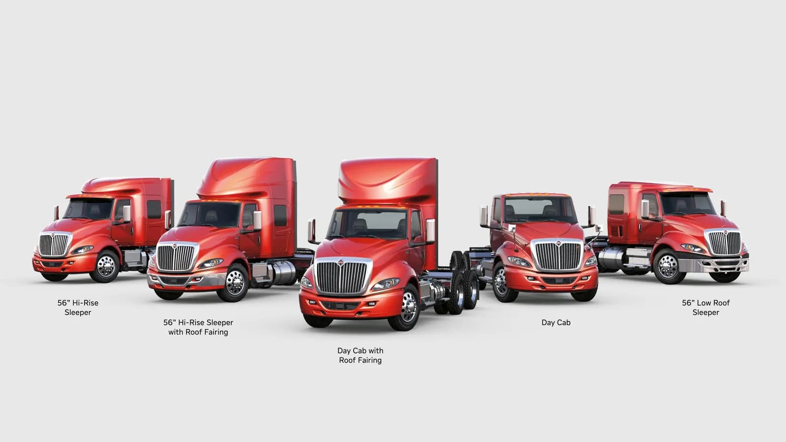 International RH Series cab family lineup in red