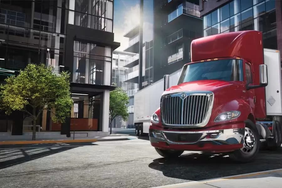 International RH Series semi truck on a city street