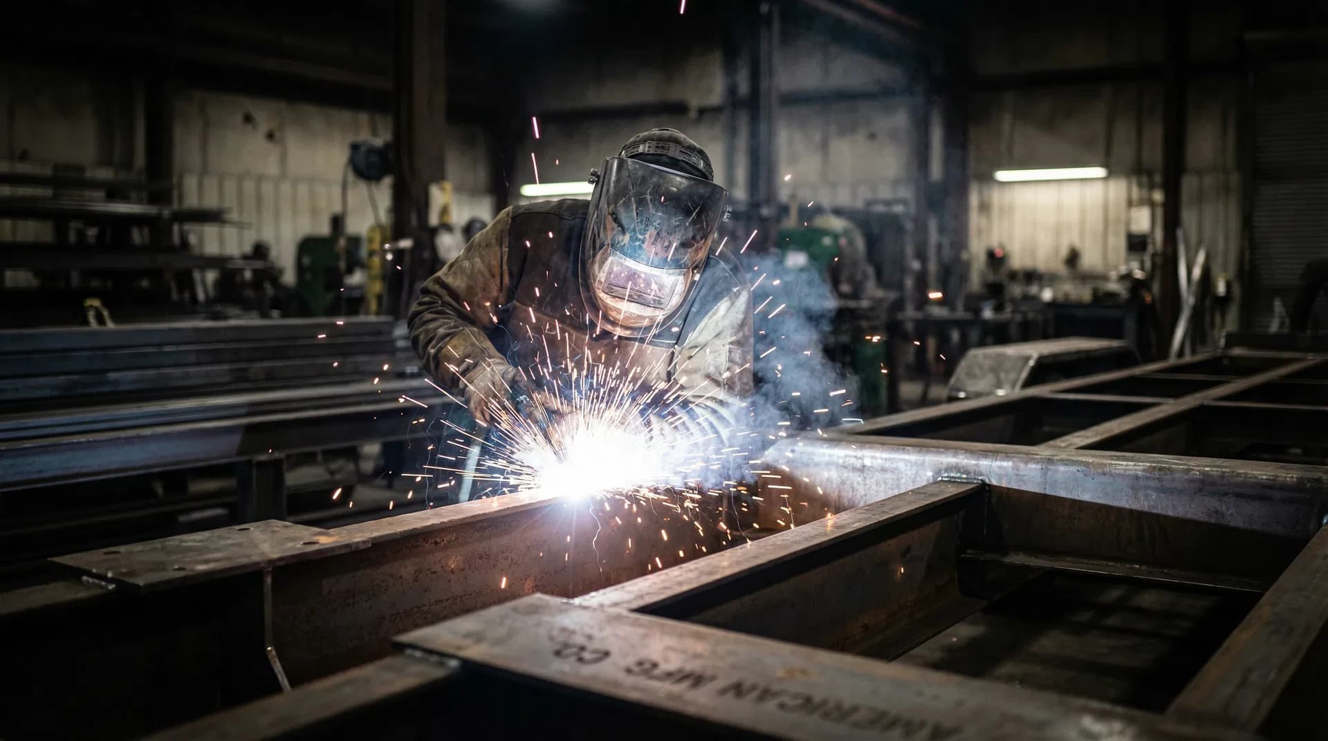 Certified welder fabricating a Choice trailer frame in Katy, Texas