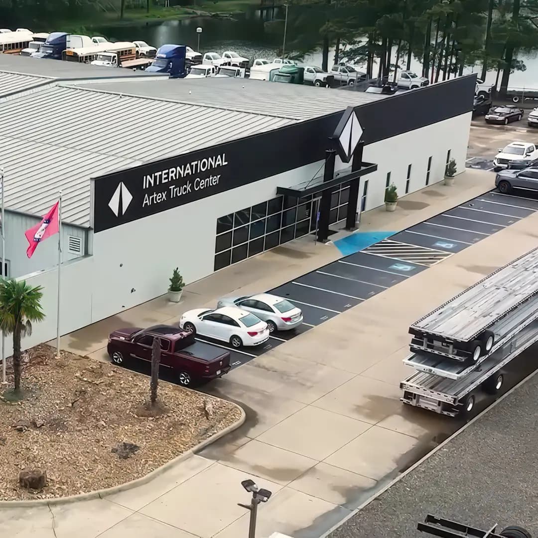 Aerial view of the Artex Truck Center dealership on Interstate 30